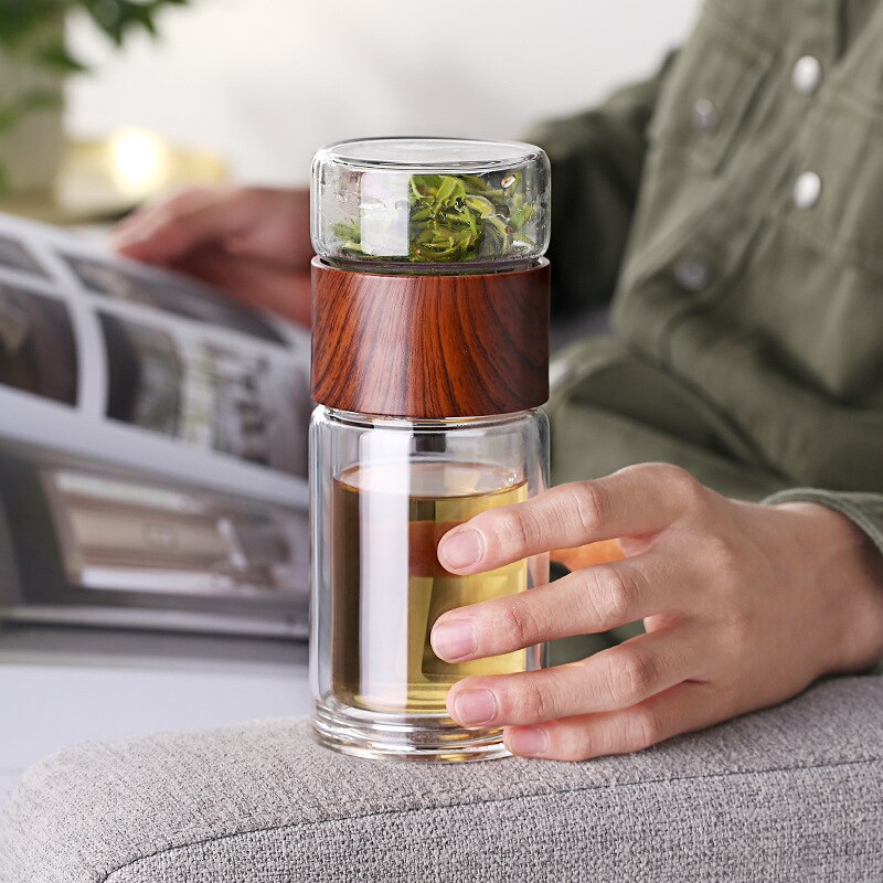Thee waterfles reis drinkgerei dubbelwandige glazen thee-infuser beker roestvrijstalen filters theefilter bloemen theekopje