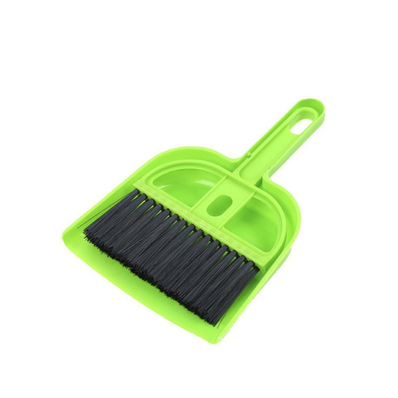 Mini fejebørste rengøring lille kost pan sæt hjemmekontor bord rengøringsværktøj skrivebord bærbar pan panited sæt: Grøn