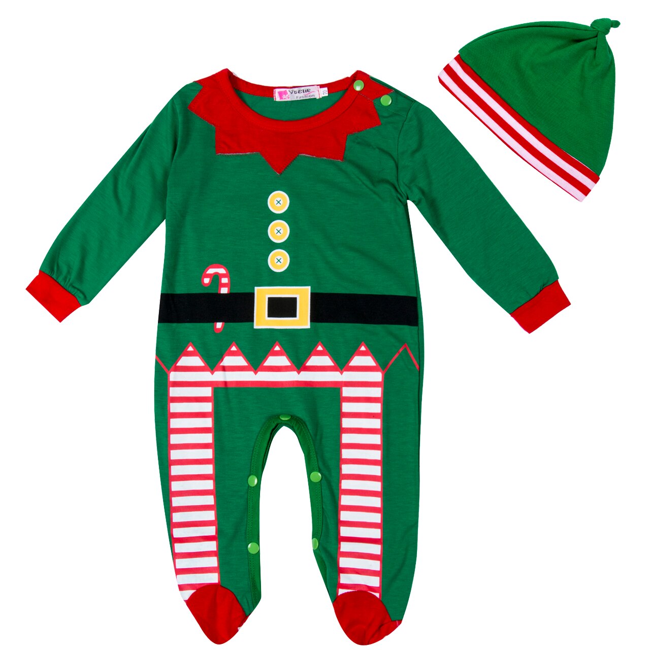 2019 Del bambino di Autunno della Molla di Abbigliamento infantile Del bambino di Natale Della Ragazza del Ragazzo Del Pagliaccetto Manica Lunga Tuta Cappello vestito 2pz impostato di Santa vestiti: verde / 24M