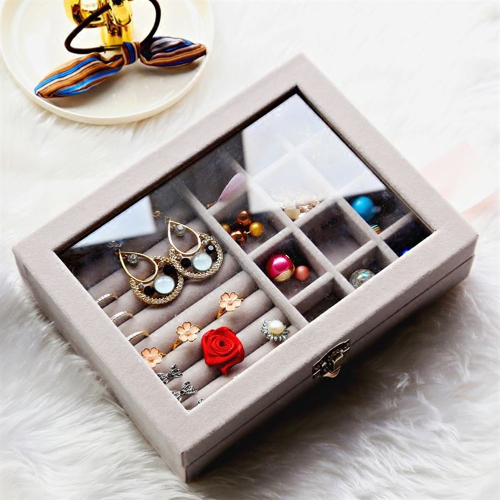 Velvet Jewelry Ring Earring Insert Display Cufflinks Organizer Box Wooden Flat Stackable Tray Holder Storage Showcase for Rings/