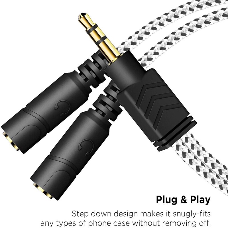 Headphone Splitter, 3.5mm Splitter Cable for Headset [Fine Braided & Gold Plated] Stereo o Y Cable AUX Splitter - Compatible