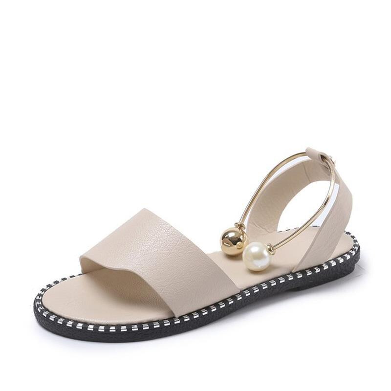 Zomer Vrouwen Sandalen Slip Peep Toe Slingback Schoenen Rome Dames Effen Metalen Decoratie Casual Vrouwelijke Modeschoenen