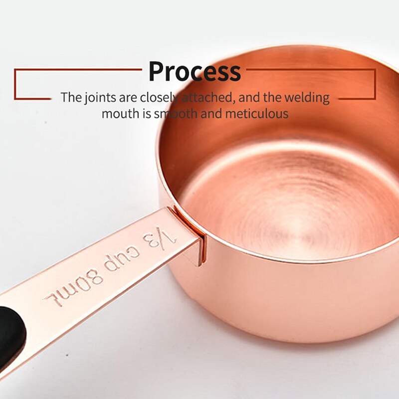 Household Kitchen Dining Bar Baking Tools Walnut Wooden Handle Copper Plating Measuring Cups Spoon Cake Sugar Tools Set