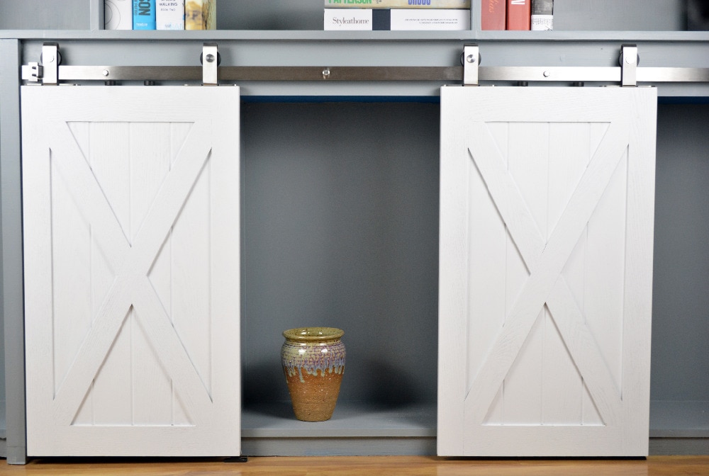 DIYHD Stainless Steel Mini Barn Door Hardware Top Mount Wooden Cabinet Double Small Sliding Barn Door Hardware (No Cabinet)