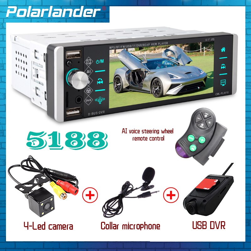 1din Mp5 Player Touch Car Radio Bidirectional Interconnection RDS AM FM 4-USB 5.1 Inches Support Android 10 Mirrorlink Bluetooth