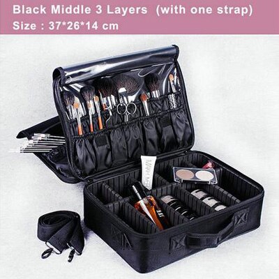 Brand Makeup Case Female Suitcase Organizer For Cosmetics Large Travel Women Make Up Bag Storage Bolso Muje: M 3 Layers Black