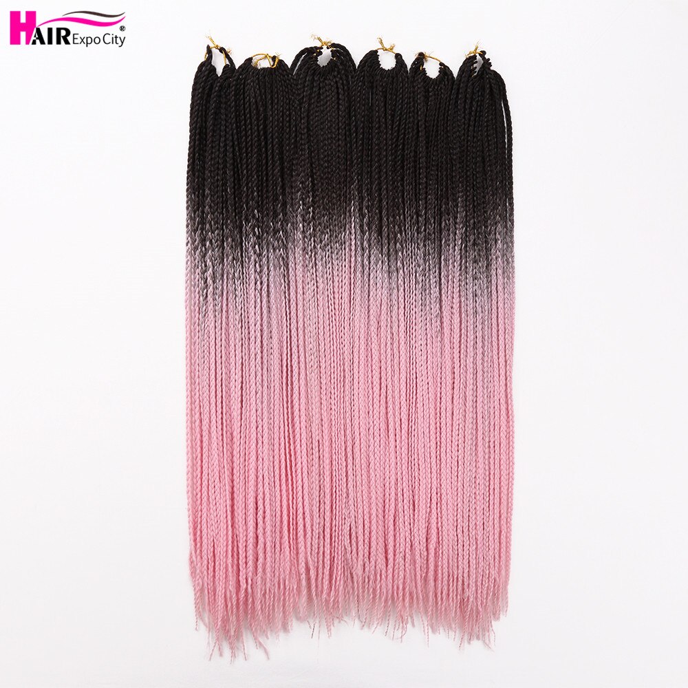 Extensions de tresses synthétiques au Crochet ombrées, 24 pouces, en fibres résistantes à la chaleur, 24 racines/paquet, style rose et bleu, Expo City