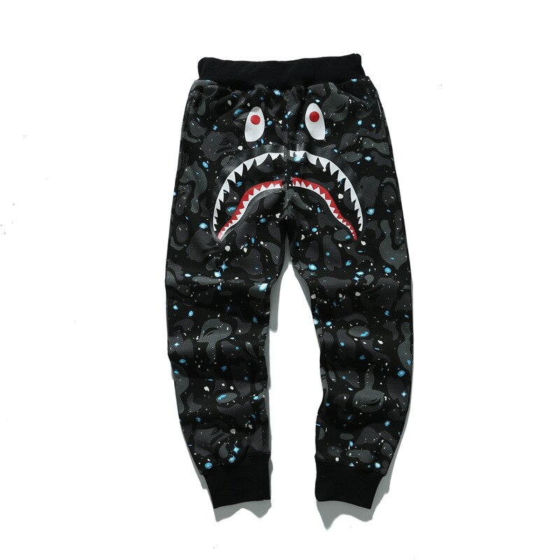 Harajuku, pantalones para correr con estampado de cabeza de tiburón, pantalones de chándal informales de otoño para hombre, pantalones de algodón para hombre, ropa deportiva, pantalones de Culturismo: L / black
