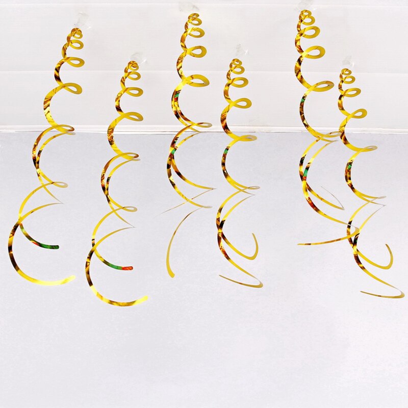 6Pcs Halloween Decoration Ribbon Metallic Ceiling Hanging Streamers Swirl Sparkling Spiral Ornament For Wedding Birthday Party: Golden