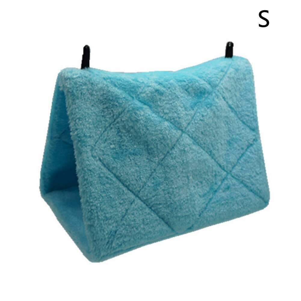 Winter Warme Zachte Pluche Indoor Vogelnest Opknoping Kooi Tent Home Decor Multifunctionele Papegaai Hangmat Huisdier Speelgoed Verdikte Driehoek Bed: Blauw / M