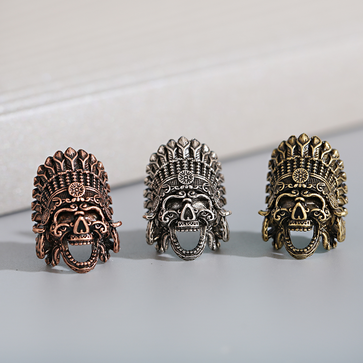 Cuentas de Paracord Vintage para hombre, abalorios de bronce antiguo, cobre, León, casco, Calavera, abalorios para pulsera, fabricación de joyas, 3 uds./Set