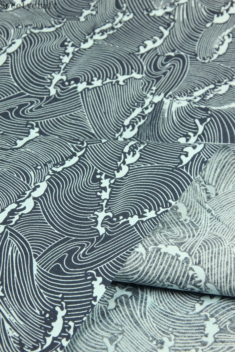 140x50cm Plain Cotton Fabric Dark Wave Printed Cloth Sewing Quilting Fabrics For Patchwork Needlework DIY Handmade Accessories