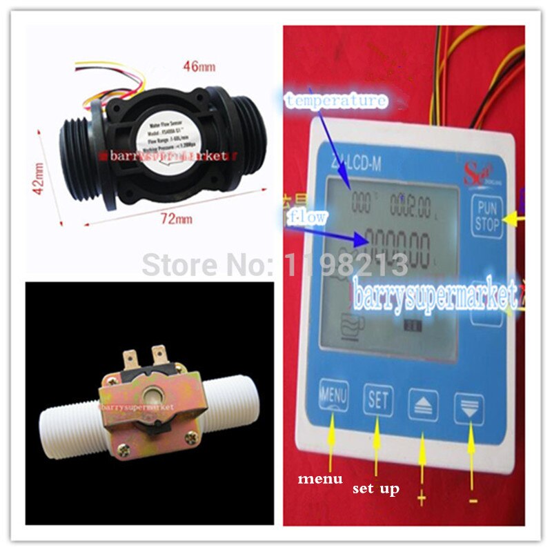 G1 &quot;Water Flow Meter Sensor Teller Indicator Controller Lcd-scherm + FS400A Flow Sensor Meter + Magneetventiel Gauge DN25