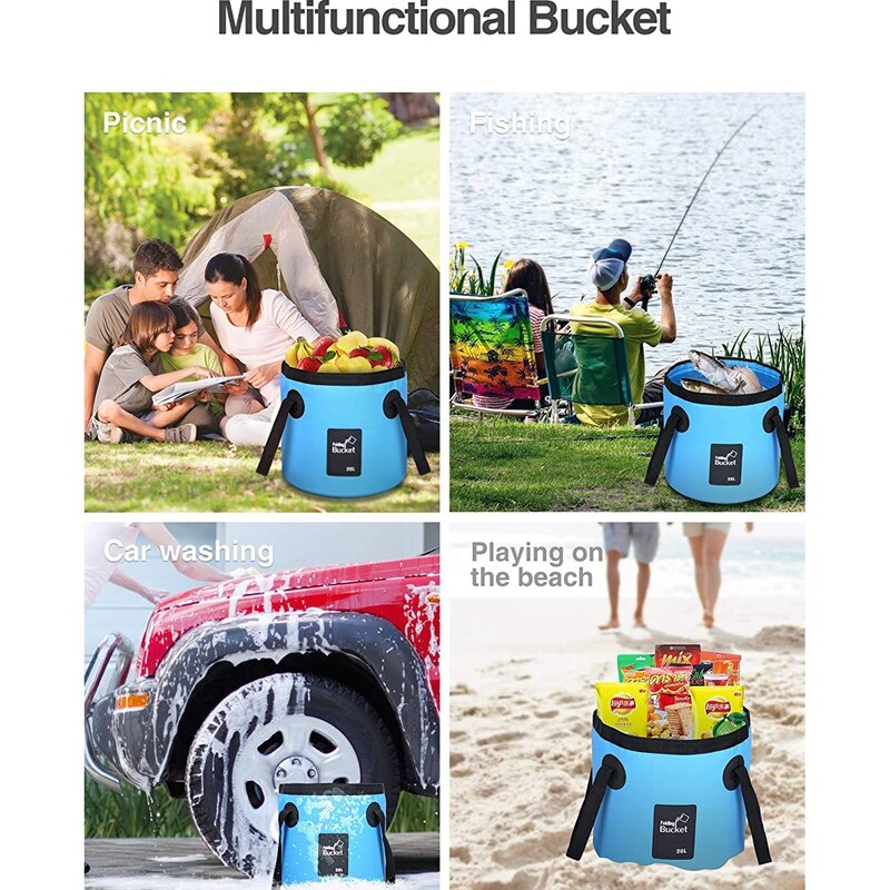 Collapsible Bucket with Handle - 20L Portable Lightweight Outdoor Basin for Camping Hiking Fishing