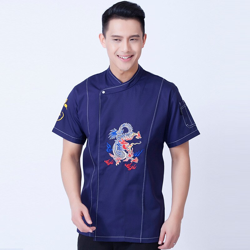 Restaurant Restaurant restaurant dining room back kitchen clothing embroidered dragon chef work clothes summer wear