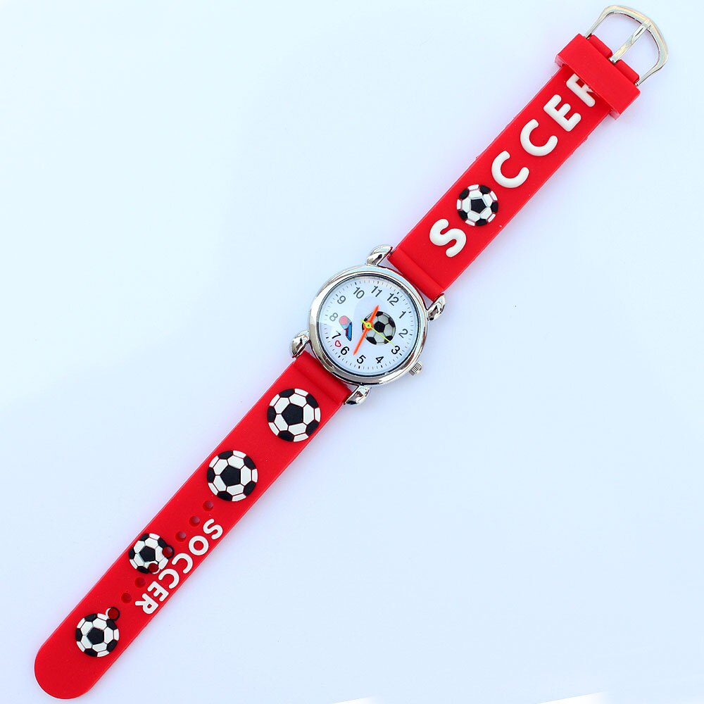 Populaire 3D Horloge Sport Voetbal Stijl Siliconen Band Kinderen Quartz Horloge Jongen Horloge Meisjes Horloge Cartoon Analoge Horloge: Red