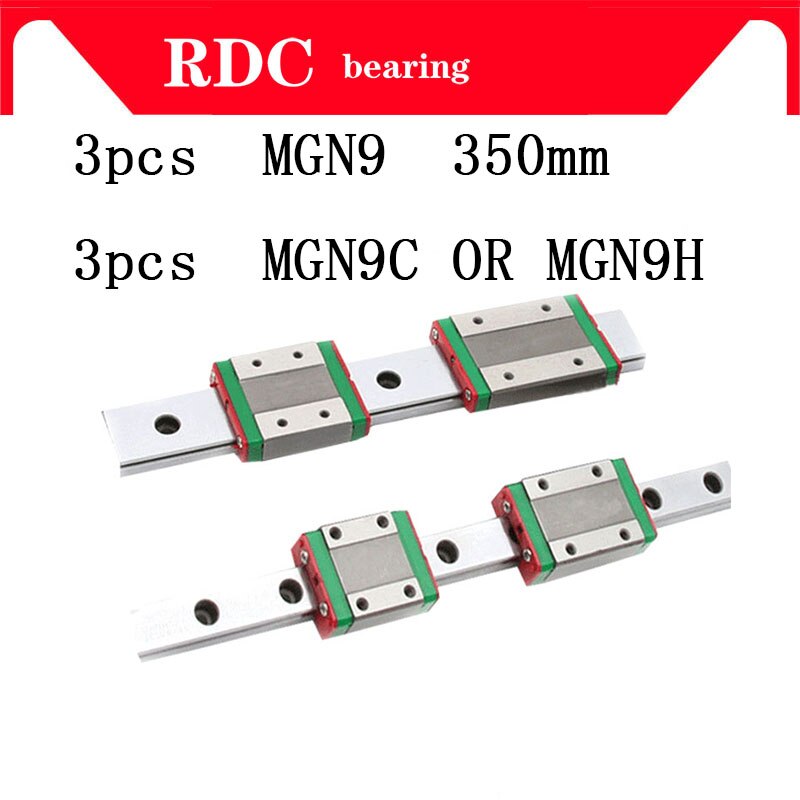 1,2,3pcs 9mm Linear Guide MGN9 L= 350mm linear rail way + MGN9C or MGN9H Long linear carriage for CNC XYZ Axis