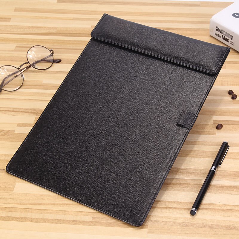 A4 Paper PU leather Manager folder File Nursing Clipboard Folder Contract Folder Student Writing Pad School Office Stationery: Black