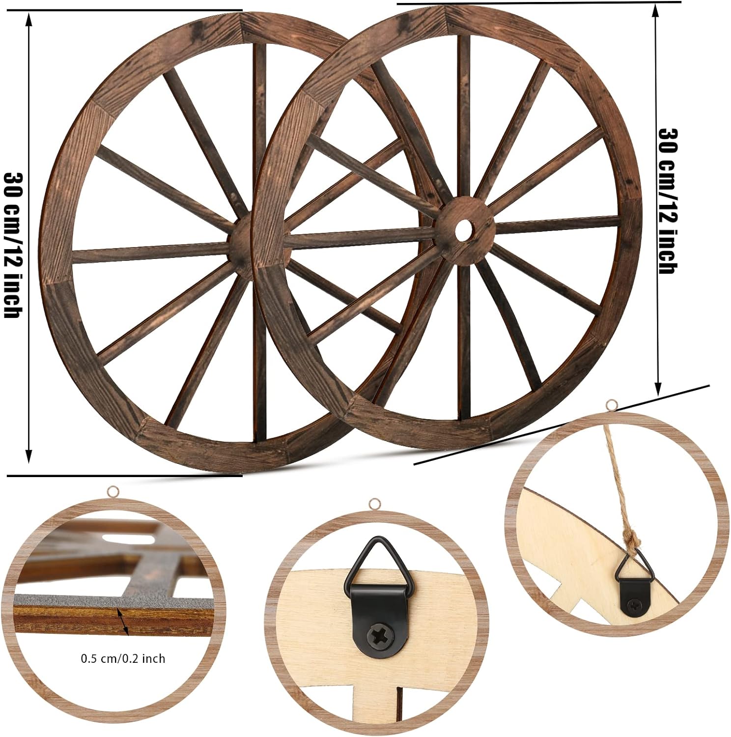 Roue de Wagon en Bois pour Décoration de ix, Style Western Cowboy, Vintage et Rustique, pour Bar et Garage, 2 Pièces