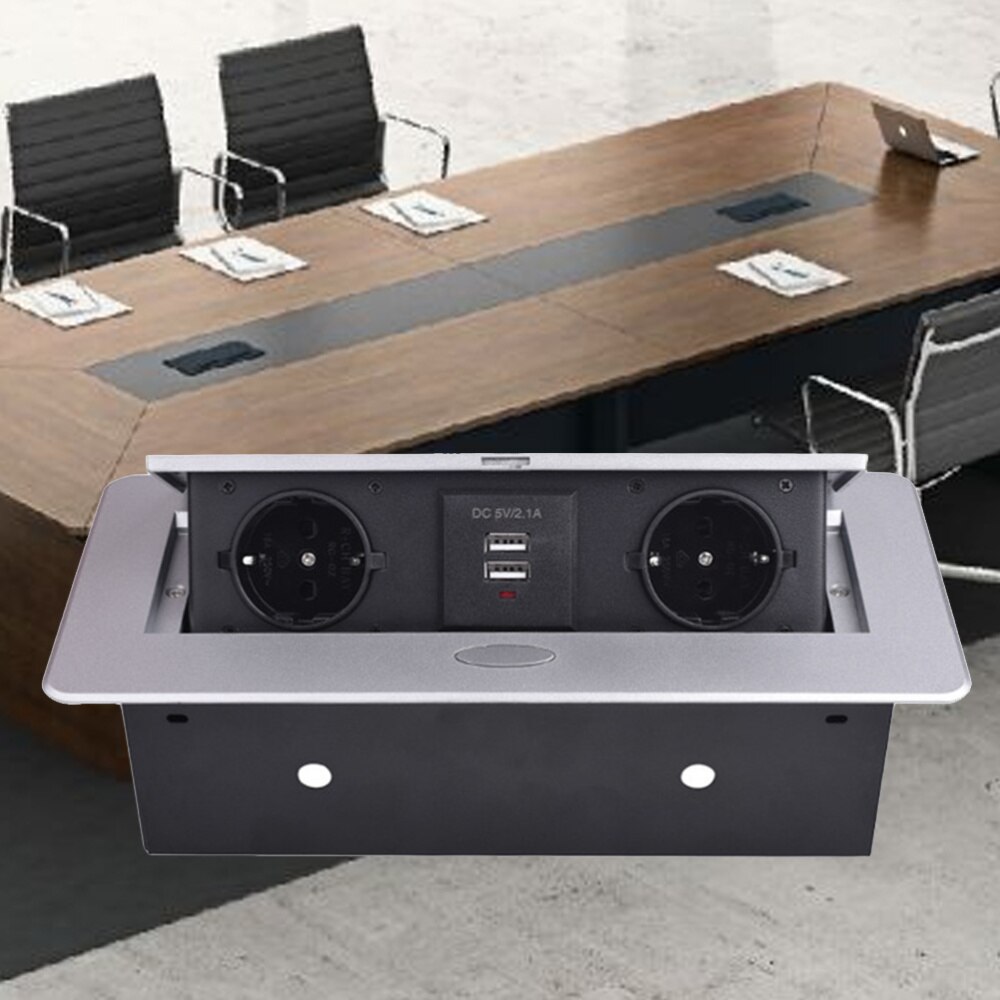 Circle Angle Damped Multimedia Outlet Socket Connection Box Desktop Socket for Conference Room (Silver)