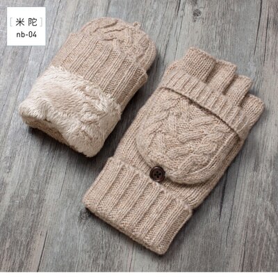 Guantes sin dedos de invierno para hombre, mitones de lana tejidos, manoplas cálidas de terciopelo para invierno, manoplas cálidas para hombre, medio guantes de conducir dedo