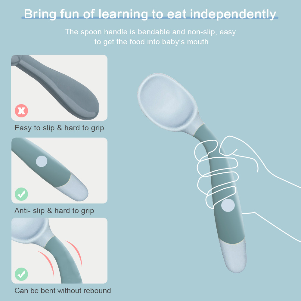 2Pcs Baby Silicone Spoon Toddler Training Bendable Soft Spoons Table Forks Auxiliary Food Utensils Children Tableware Set