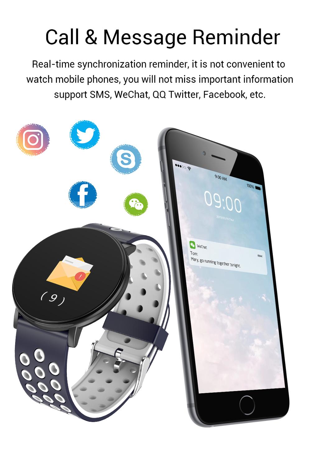 W8 smart armbånd pulsmåler tracker skridttæller blodtryk stillesiddende opkald besked påmindelse søvn tracker sportsur