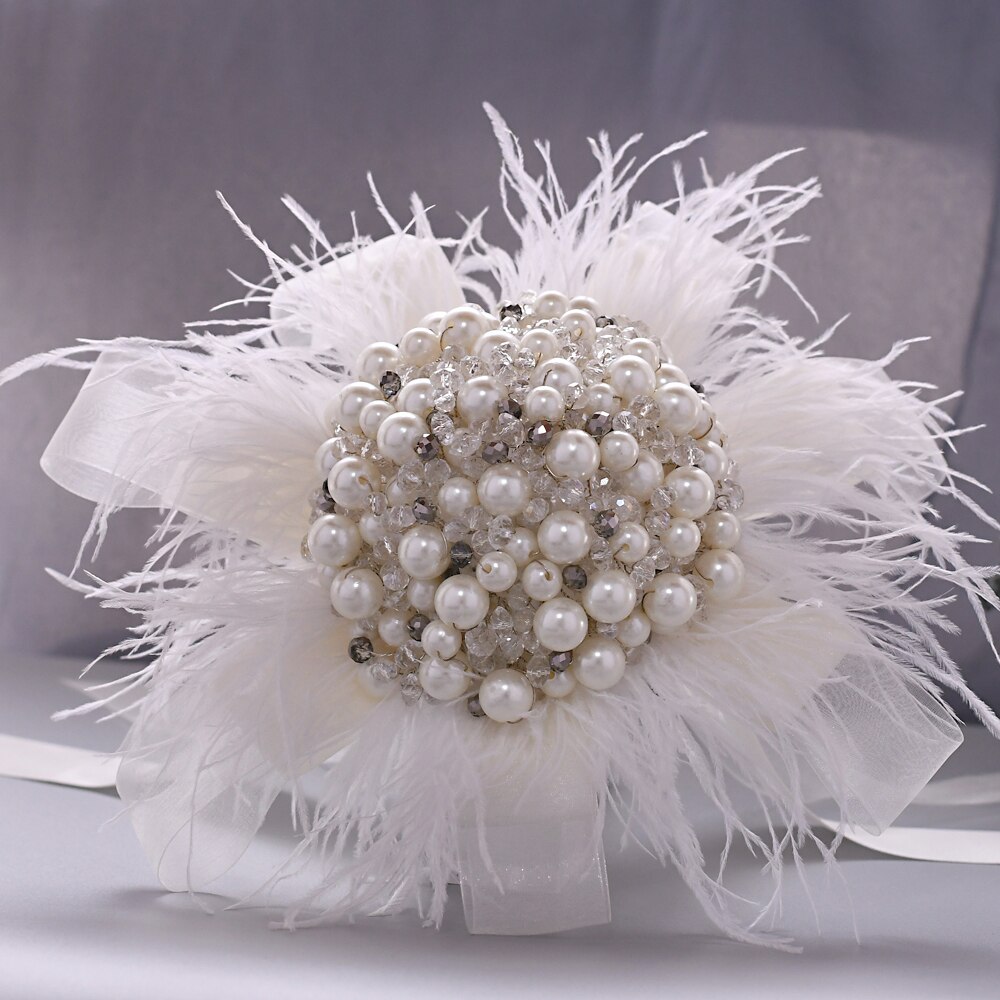 TRiXY HF03 Pearls Wedding Bouquet Ivory Pearl Feather Wedding Accessories Bridal Wedding Bouquet for Bride Bridal Decoration