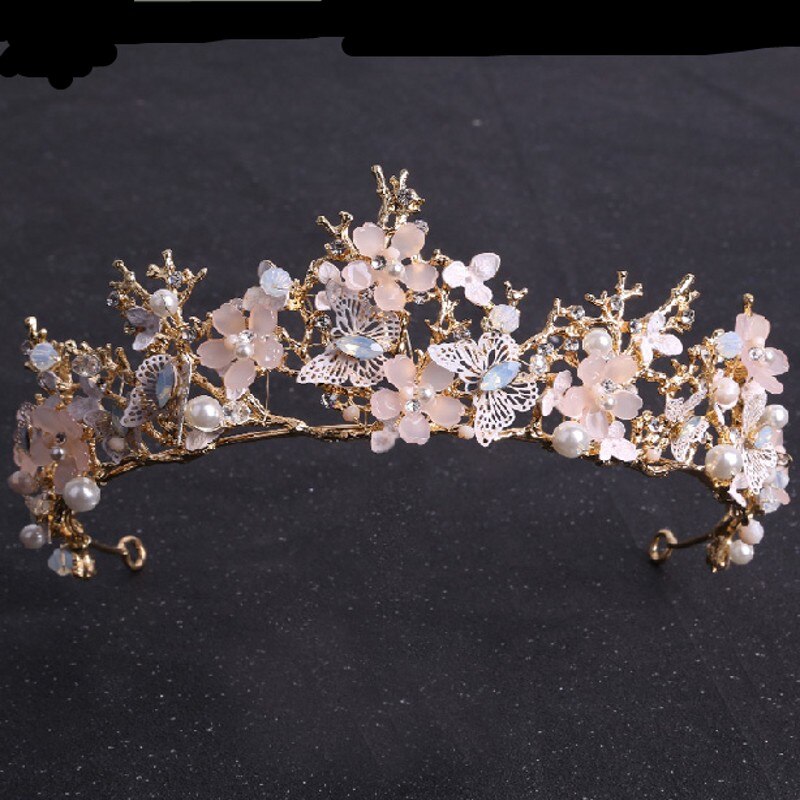 Barroco ouro borboleta cristal traje conjuntos de jóias strass tiara nupcial feminino conjunto de jóias de casamento gargantilha colar brincos: 1Pcs Crown