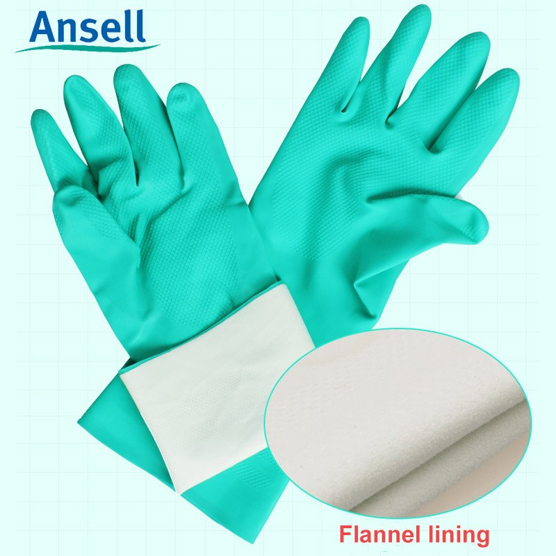 Ansell Acid and Alkali Resistant Safety Gloves Waterproof Anti-Skid Latex Gloves CE Certification Chemistry Laboratory Protect: Green / M