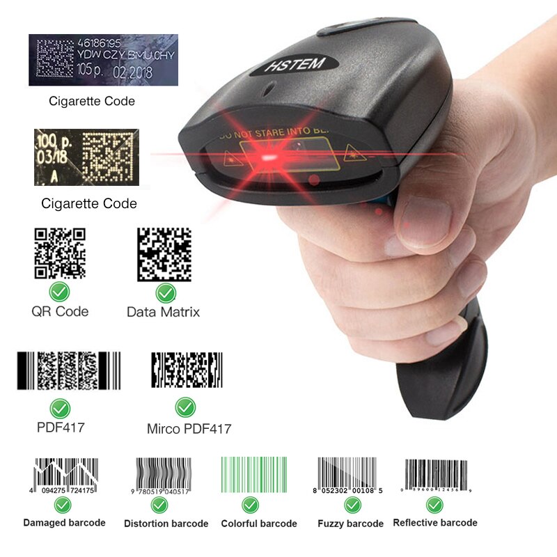 Hstem 2.4G Wireless Bluetooth Barcode Scanner QR PDF417 Data Matrix Handheld Bar Code Reader Support Automatic Sensing Scanning