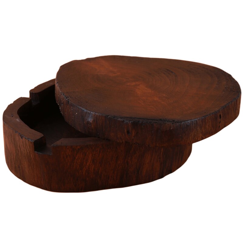 Cenicero tallado en madera Natural Vintage con tapa desmontable Simple decorar: L