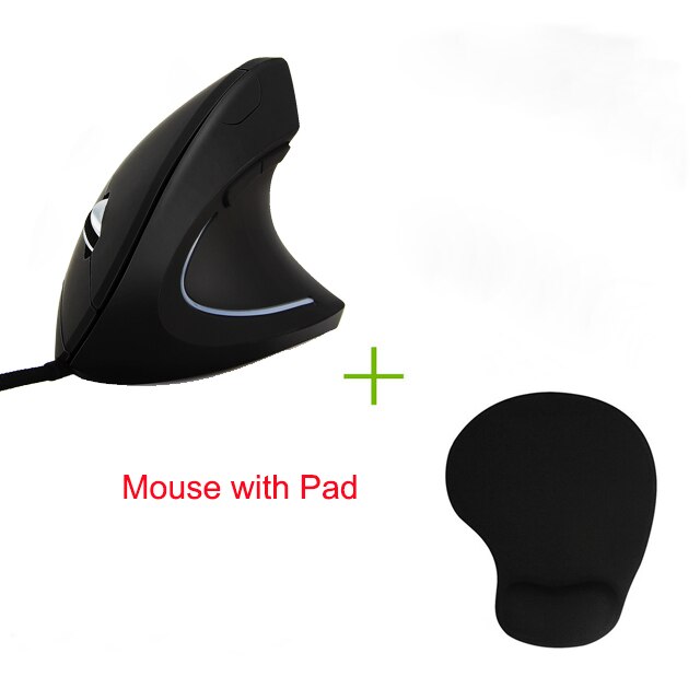 Chyi kablet lodret mus ergonomisk optisk gaming mus 800/1200/2000/3200 dpi usb led lys computer mause gamer med musemåtte: Grå