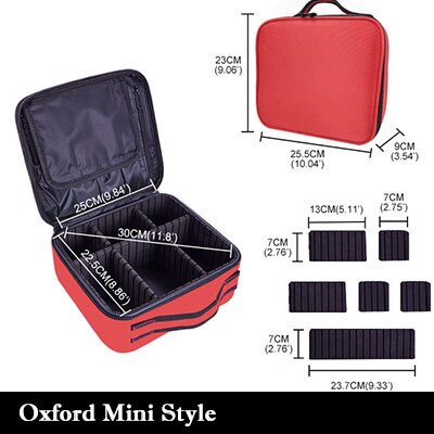 Kvinner merke makeup case full kosmetisk veske arrangør skinn skjønnhet manikyr reise sminke koffert: C stil rød