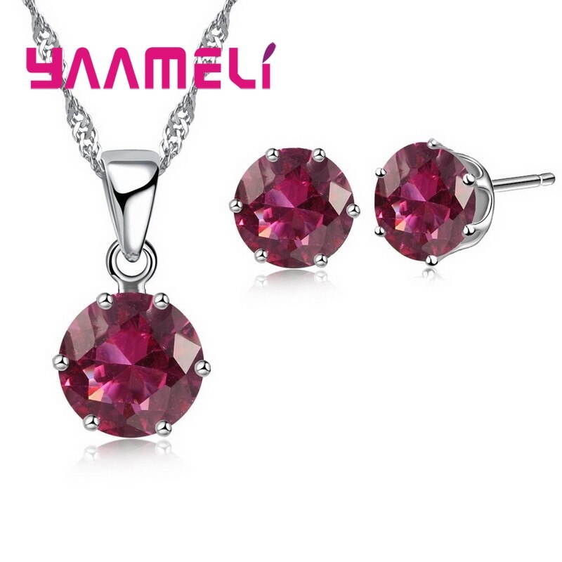 925 Sterling Zilveren Bruids Bruiloft Sieraden Sets Voor Vrouwen Engagement Crystal Hanger Ketting Oorbellen Set