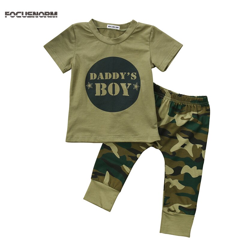 Camouflage baby tøj farens dreng pige kortærmet t-shirt toppe + bukser tøj småbørn tøj sæt 0-24m: Dreng / 6m