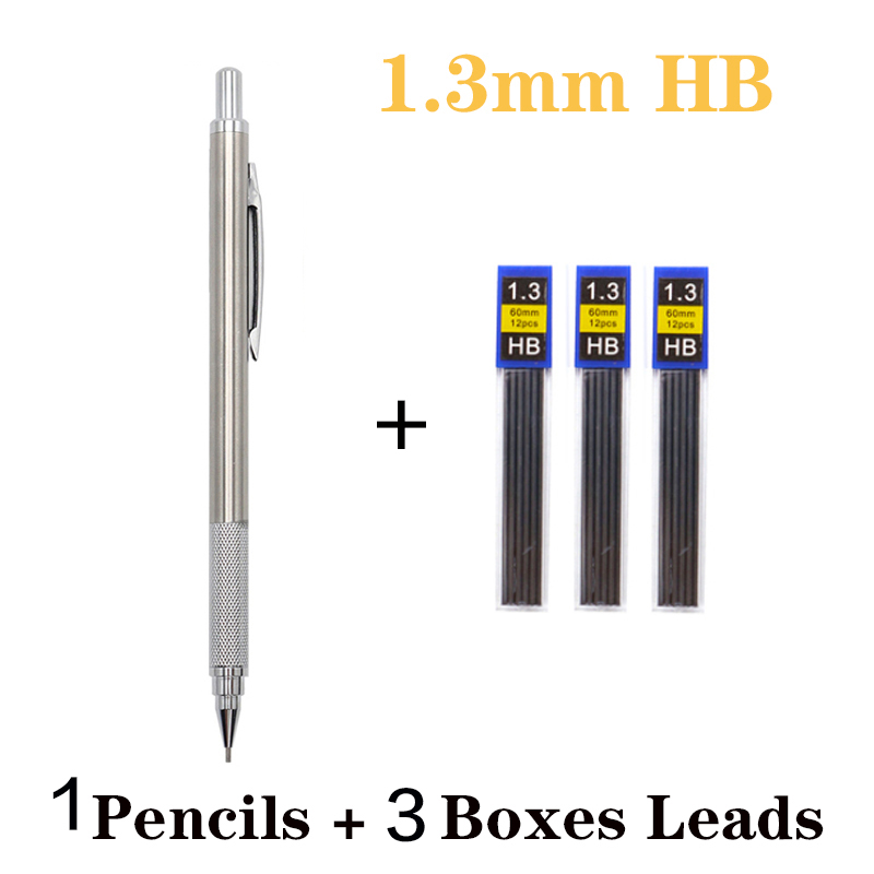 Metal Mechanical Pencil With Constant Core 0.5 0.7 0.9 1.3 2.0 Mm For Primary School Students business people: 1.3mm  1 pen 3 Leads