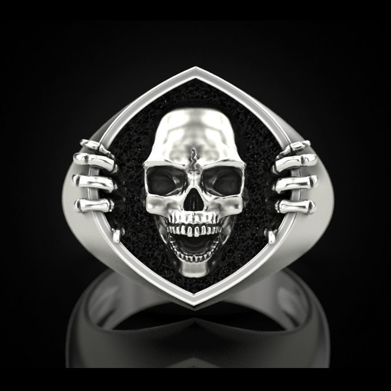 Hip-Hop Mannen Schedel Ringen Ghost Head Horror Skelet Skull Ring Gothic Punk Rock Biker Sieraden Accessoires: 12 / A Silver