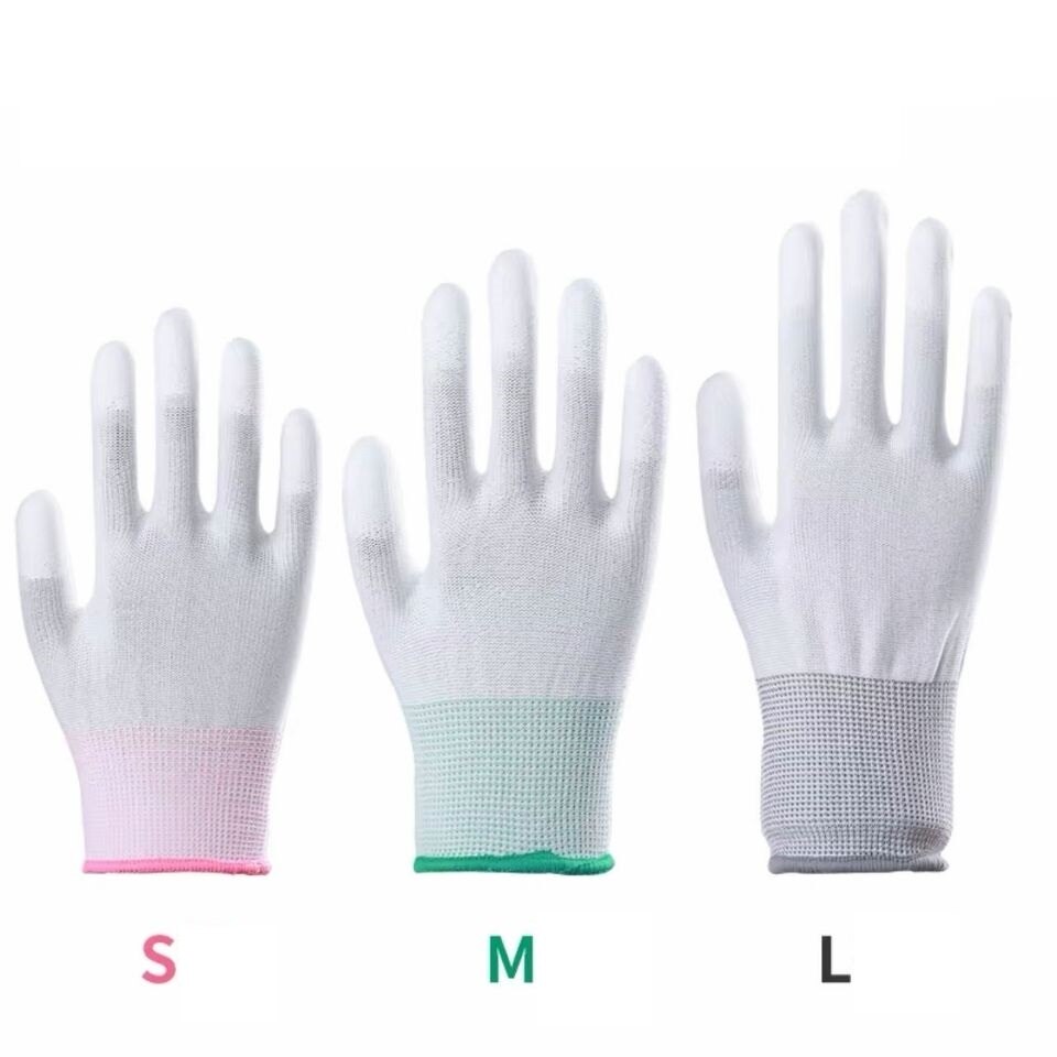 12 Paar/Dutzend Nylon-PU-Fingerbeschichtete Handschuhe, weißer Handschuh, antistatische Handschuhe, saubere Strickhandschuhe