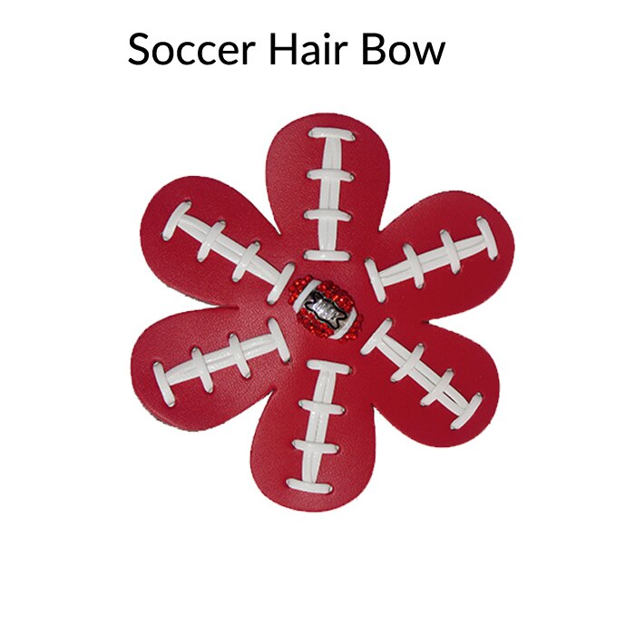 Softbal Honkbal voetbal Leer Haar Bloem Hairclips Seamed Haarelastiekjes 9 kleur in voorraad: soccer red