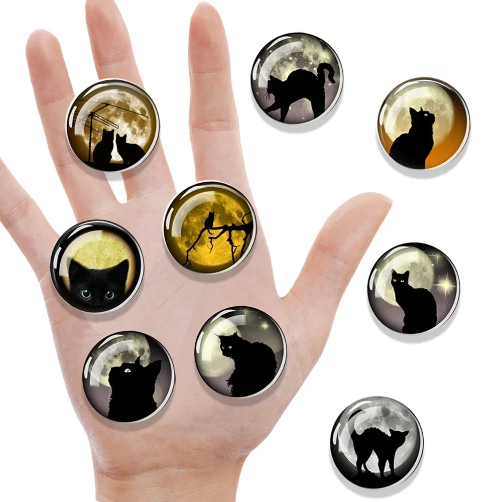Imanes de nevera de gato negro, imanes de refrigerador para gatos, imanes decorativos de gatos lindos para armario de pizarra, imanes de gato bajo la luna