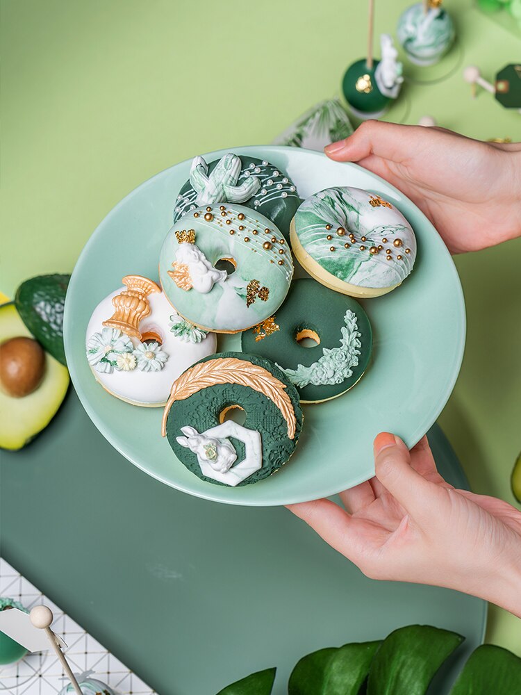 Simulatie Donut Ins Wind Avocado Groene Dessert Voedsel Taart Model Schieten Rekwisieten Raamdecoratie Layout