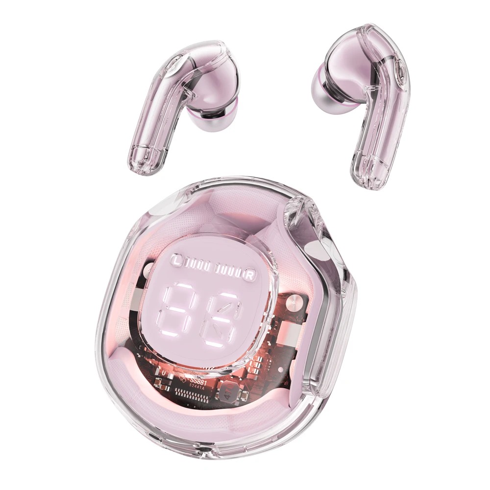 Auriculares inalámbricos Bluetooth 5,3 transparentes con pantalla Digital LED sonido estéreo TWS ENC auriculares micrófono para trabajo deportivo: Morado