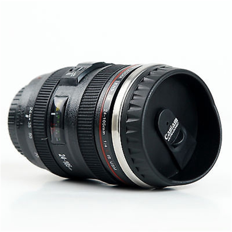 24-105 mm linse termos kamera reise kaffe te krus kopper linse kopp rustfritt stål børstet liner svart