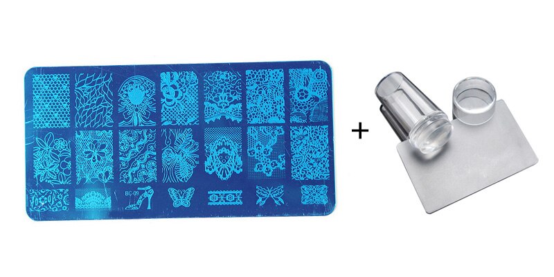 Nail Stamping Plates Set with Clear Jelly Stamper Scrapper Manicure Image Template Tool: 09