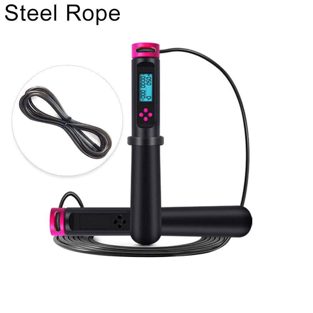 Jump Ropes with Electronic Counting Skip Rope Smart Digital Counter Skipping Rope Weight Loss Fitness Jump Skipping Rope: Pink Steel Rope