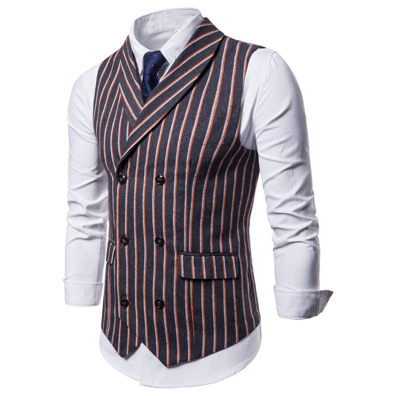 Heren geruit gestreept vintage tweerijig pak vest trendy mannelijk formeel zakelijk slim fit jurk vesten pak smoking vest