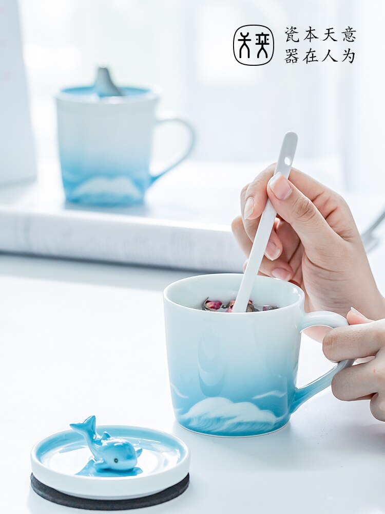 Enkel söt kaffemugg keramik med lock porslin självrörande par muggar resa tazas kök matsal bar  xx60cm
