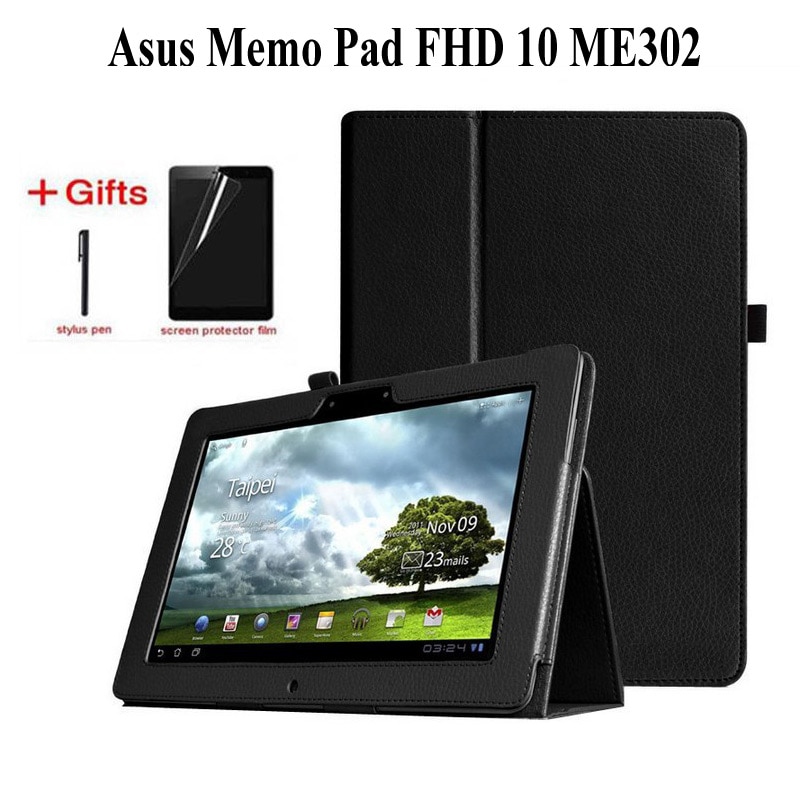 Litchi PU Leather case For Asus Memo Pad FHD 10 ME301T ME302 ME302C ME302KL 10.1 inch tablet PU leather Cover Case+Film+Pen