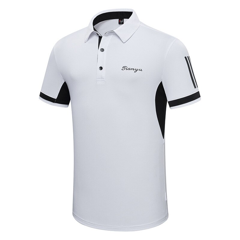 Sommer golf tøj herre golf afslappet t-shirt åndbar golf toppe mand kortærmet knap krave skjorter tøj  d0807: Hvid / Xxl